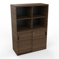 KARA ARMOIRE 2P COULISSANTES 4 NICHES H144 CM FOND NICHES EN NOIR