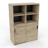 KARA ARMOIRE 2P COULISSANTES4 NICHES H144 CM FOND NICHES EN NOIR