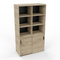 KARA ARMOIRE 2P COULISSANTES6 NICHES H179 CM FOND NICHES EN NOIR
