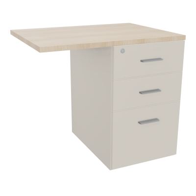RETOUR SUR CAISSON HAUTEUR BUREAU P60XL80 - 3 TIROIRS DONT 1DS TOP EP25MM N5 RZ SB