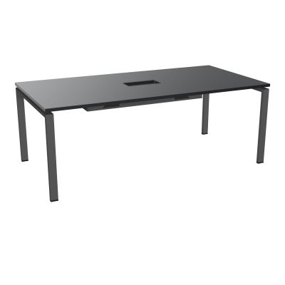 RIO TABLE DE REUNION P100X200 PL PERCE TRAPPE CENTRALE DOUBLE ACCES + GOULOTTE  R9 SC
