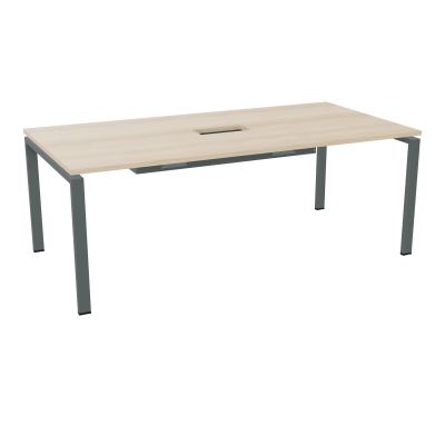 RIO TABLE DE REUNION P100X200 PL PERCE TRAPPE CENTRALE DOUBLE ACCES + GOULOTTE  RZ SU