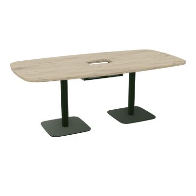 TABLE OVALE P100X200 DÉCOUPÉE POUR TRAPPE CENTRALE DOUBLE ACCÈS 2XPIEDS CENTRAUX  ÉP. 25