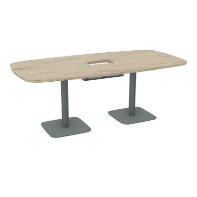 TABLE OVALE P100X200 DÉCOUPÉE POUR TRAPPE CENTRALE DOUBLE ACCÈS 2XPIEDS CENTRAUX  ÉP. 25