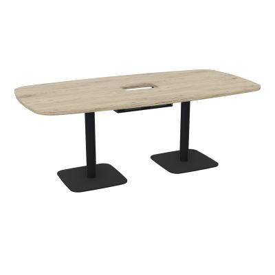 TABLE OVALE P100X200 DÉCOUPÉE POUR TRAPPE CENTRALE DOUBLE ACCÈS 2XPIEDS CENTRAUX  ÉP. 25