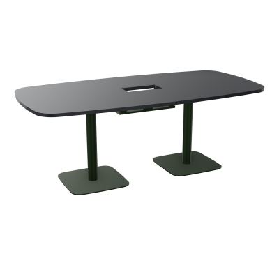 TABLE OVALE P100X200 DÉCOUPÉE POUR TRAPPE CENTRALE DOUBLE ACCÈS 2XPIEDS CENTRAUX  ÉP. 25