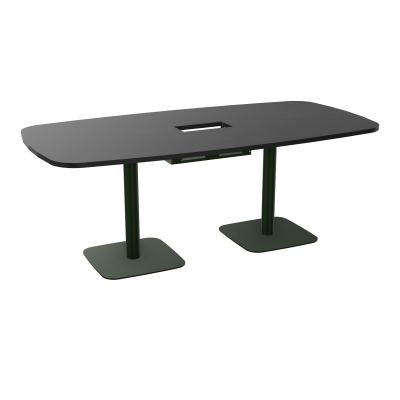 TABLE OVALE P100X200 DÉCOUPÉE POUR TRAPPE CENTRALE DOUBLE ACCÈS 2XPIEDS CENTRAUX  ÉP. 25