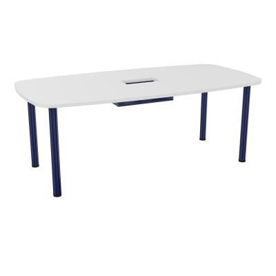 TABLE OVALE P100X200 DÉCOUPÉE POUR TRAPPE CENTRALE  DOUBLE ACCÈS 4 PIEDS RONDS  ÉP. 25 MM