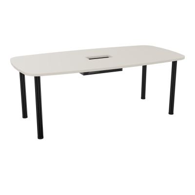 TABLE OVALE P100X200 DÉCOUPÉE POUR TRAPPE CENTRALE  DOUBLE ACCÈS 4 PIEDS RONDS  ÉP. 25 MM