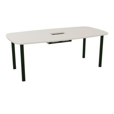 TABLE OVALE P100X200 DÉCOUPÉE POUR TRAPPE CENTRALE  DOUBLE ACCÈS 4 PIEDS RONDS  ÉP. 25 MM