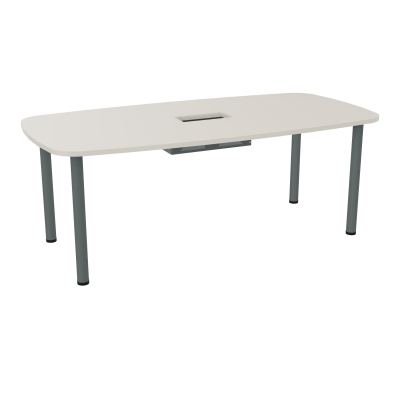 TABLE OVALE P100X200 DÉCOUPÉE POUR TRAPPE CENTRALE  DOUBLE ACCÈS 4 PIEDS RONDS  ÉP. 25 MM