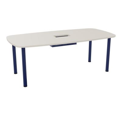 TABLE OVALE P100X200 DÉCOUPÉE POUR TRAPPE CENTRALE  DOUBLE ACCÈS 4 PIEDS RONDS  ÉP. 25 MM