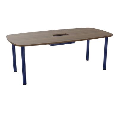 TABLE OVALE P100X200 DÉCOUPÉE POUR TRAPPE CENTRALE  DOUBLE ACCÈS 4 PIEDS RONDS  ÉP. 25 MM