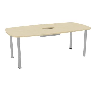 TABLE OVALE P100X200 DÉCOUPÉE POUR TRAPPE CENTRALE  DOUBLE ACCÈS 4 PIEDS RONDS  ÉP. 25 MM
