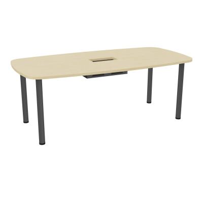 TABLE OVALE P100X200 DÉCOUPÉE POUR TRAPPE CENTRALE  DOUBLE ACCÈS 4 PIEDS RONDS  ÉP. 25 MM
