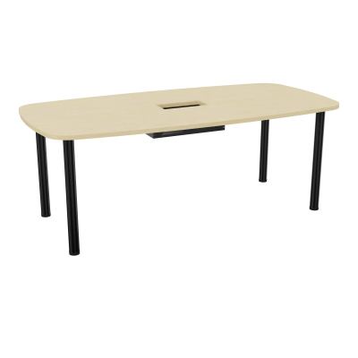 TABLE OVALE P100X200 DÉCOUPÉE POUR TRAPPE CENTRALE  DOUBLE ACCÈS 4 PIEDS RONDS  ÉP. 25 MM