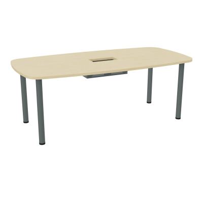 TABLE OVALE P100X200 DÉCOUPÉE POUR TRAPPE CENTRALE  DOUBLE ACCÈS 4 PIEDS RONDS  ÉP. 25 MM