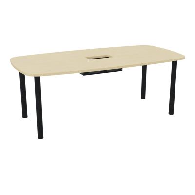 TABLE OVALE P100X200 DÉCOUPÉE POUR TRAPPE CENTRALE  DOUBLE ACCÈS 4 PIEDS RONDS  ÉP. 25 MM