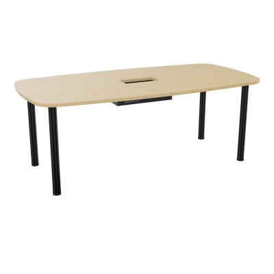TABLE OVALE P100X200 DÉCOUPÉE POUR TRAPPE CENTRALE  DOUBLE ACCÈS 4 PIEDS RONDS  ÉP. 25 MM