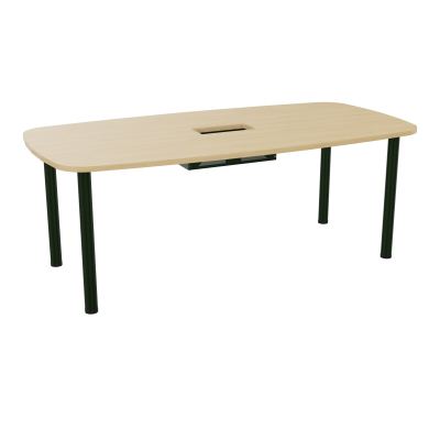 TABLE OVALE P100X200 DÉCOUPÉE POUR TRAPPE CENTRALE  DOUBLE ACCÈS 4 PIEDS RONDS  ÉP. 25 MM