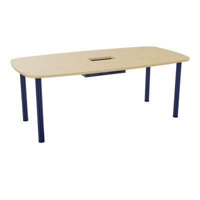 TABLE OVALE P100X200 DÉCOUPÉE POUR TRAPPE CENTRALE  DOUBLE ACCÈS 4 PIEDS RONDS  ÉP. 25 MM