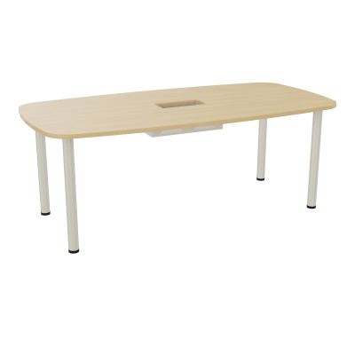 TABLE OVALE P100X200 DÉCOUPÉE POUR TRAPPE CENTRALE  DOUBLE ACCÈS 4 PIEDS RONDS  ÉP. 25 MM