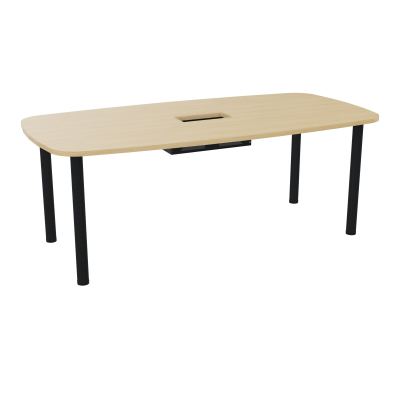 TABLE OVALE P100X200 DÉCOUPÉE POUR TRAPPE CENTRALE  DOUBLE ACCÈS 4 PIEDS RONDS  ÉP. 25 MM