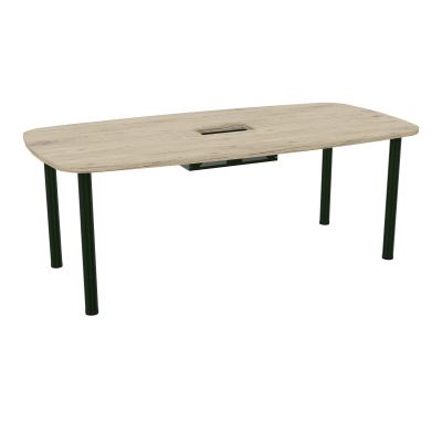 TABLE OVALE P100X200 DÉCOUPÉE POUR TRAPPE CENTRALE  DOUBLE ACCÈS 4 PIEDS RONDS  ÉP. 25 MM