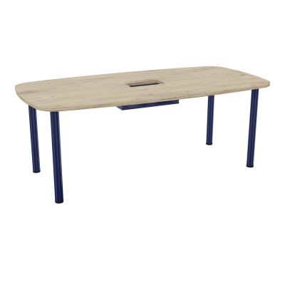 TABLE OVALE P100X200 DÉCOUPÉE POUR TRAPPE CENTRALE  DOUBLE ACCÈS 4 PIEDS RONDS  ÉP. 25 MM