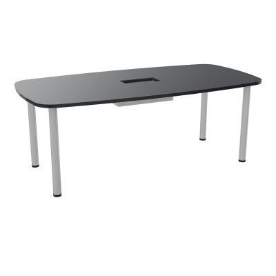 TABLE OVALE P100X200 DÉCOUPÉE POUR TRAPPE CENTRALE  DOUBLE ACCÈS 4 PIEDS RONDS  ÉP. 25 MM