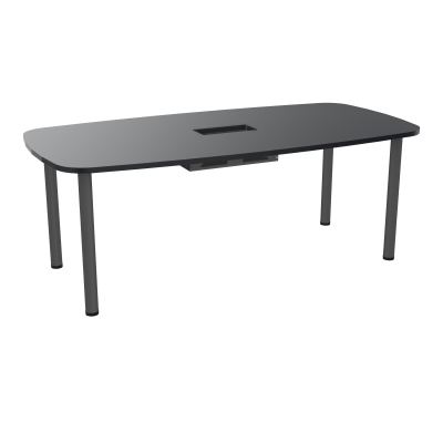 TABLE OVALE P100X200 DÉCOUPÉE POUR TRAPPE CENTRALE  DOUBLE ACCÈS 4 PIEDS RONDS  ÉP. 25 MM