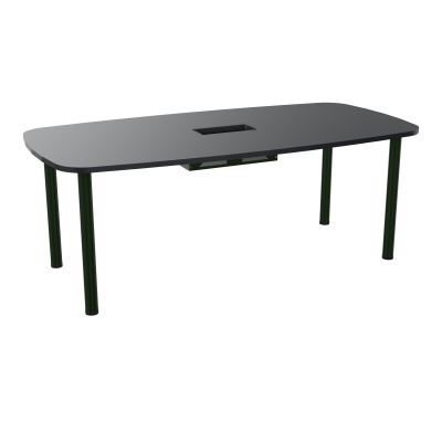 TABLE OVALE P100X200 DÉCOUPÉE POUR TRAPPE CENTRALE  DOUBLE ACCÈS 4 PIEDS RONDS  ÉP. 25 MM