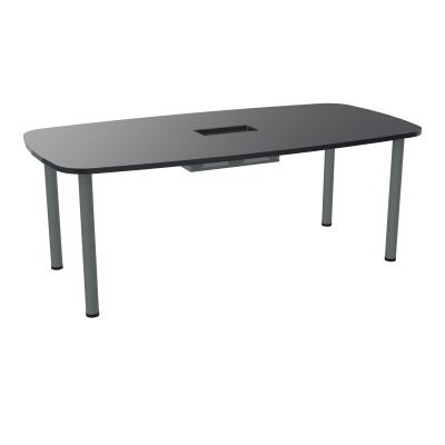 TABLE OVALE P100X200 DÉCOUPÉE POUR TRAPPE CENTRALE  DOUBLE ACCÈS 4 PIEDS RONDS  ÉP. 25 MM
