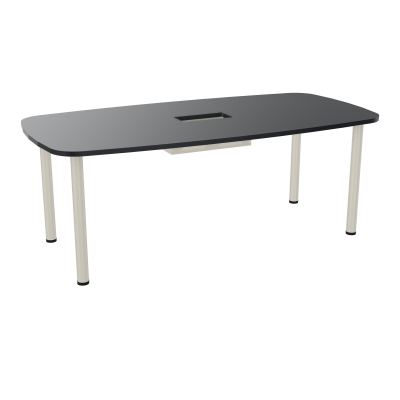 TABLE OVALE P100X200 DÉCOUPÉE POUR TRAPPE CENTRALE  DOUBLE ACCÈS 4 PIEDS RONDS  ÉP. 25 MM