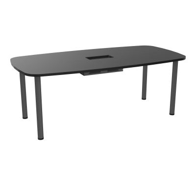 TABLE OVALE P100X200 DÉCOUPÉE POUR TRAPPE CENTRALE  DOUBLE ACCÈS 4 PIEDS RONDS  ÉP. 25 MM