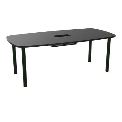 TABLE OVALE P100X200 DÉCOUPÉE POUR TRAPPE CENTRALE  DOUBLE ACCÈS 4 PIEDS RONDS  ÉP. 25 MM