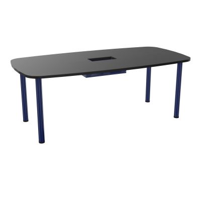 TABLE OVALE P100X200 DÉCOUPÉE POUR TRAPPE CENTRALE  DOUBLE ACCÈS 4 PIEDS RONDS  ÉP. 25 MM