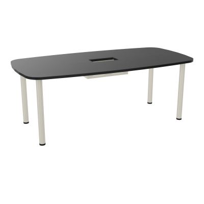 TABLE OVALE P100X200 DÉCOUPÉE POUR TRAPPE CENTRALE  DOUBLE ACCÈS 4 PIEDS RONDS  ÉP. 25 MM
