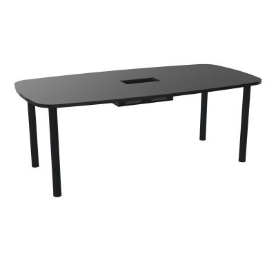 TABLE OVALE P100X200 DÉCOUPÉE POUR TRAPPE CENTRALE  DOUBLE ACCÈS 4 PIEDS RONDS  ÉP. 25 MM