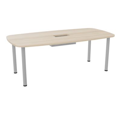 TABLE OVALE P100X200 DÉCOUPÉE POUR TRAPPE CENTRALE  DOUBLE ACCÈS 4 PIEDS RONDS  ÉP. 25 MM