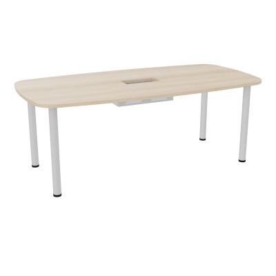 TABLE OVALE P100X200 DÉCOUPÉE POUR TRAPPE CENTRALE  DOUBLE ACCÈS 4 PIEDS RONDS  ÉP. 25 MM