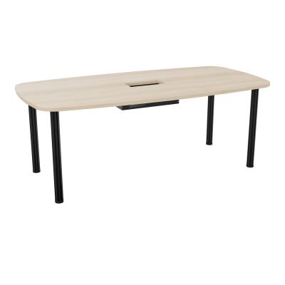 TABLE OVALE P100X200 DÉCOUPÉE POUR TRAPPE CENTRALE  DOUBLE ACCÈS 4 PIEDS RONDS  ÉP. 25 MM