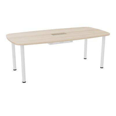 TABLE OVALE P100X200 DÉCOUPÉE POUR TRAPPE CENTRALE  DOUBLE ACCÈS 4 PIEDS RONDS  ÉP. 25 MM