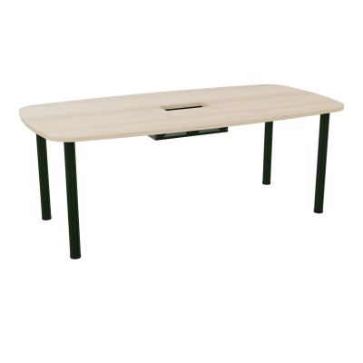 TABLE OVALE P100X200 DÉCOUPÉE POUR TRAPPE CENTRALE  DOUBLE ACCÈS 4 PIEDS RONDS  ÉP. 25 MM