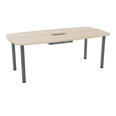 TABLE OVALE P100X200 DÉCOUPÉE POUR TRAPPE CENTRALE  DOUBLE ACCÈS 4 PIEDS RONDS  ÉP. 25 MM