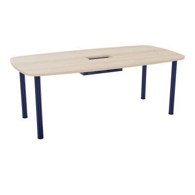 TABLE OVALE P100X200 DÉCOUPÉE POUR TRAPPE CENTRALE  DOUBLE ACCÈS 4 PIEDS RONDS  ÉP. 25 MM