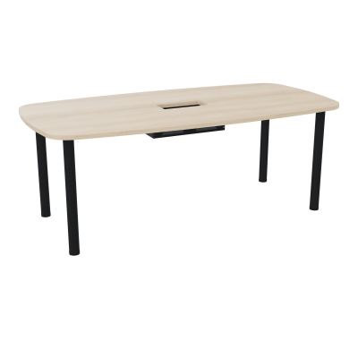 TABLE OVALE P100X200 DÉCOUPÉE POUR TRAPPE CENTRALE  DOUBLE ACCÈS 4 PIEDS RONDS  ÉP. 25 MM