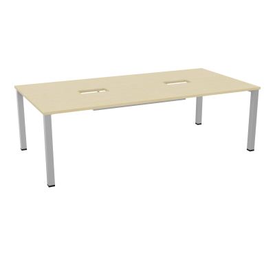 TABLE RECTANGULAIRE P120X240DÉCOUPÉE POUR 2XTRAPPES CENTRALES DOUBLE ACCÈS 4 PIEDS CARRÉ