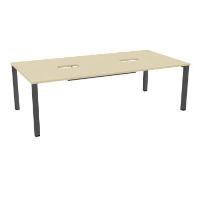 TABLE RECTANGULAIRE P120X240DÉCOUPÉE POUR 2XTRAPPES CENTRALES DOUBLE ACCÈS 4 PIEDS CARRÉ