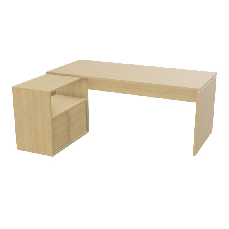 BUREAU AVEC MEUBLE RETOUR PORTEUR PL RECT P80X180 - RETOUR À GAUCHE  R1